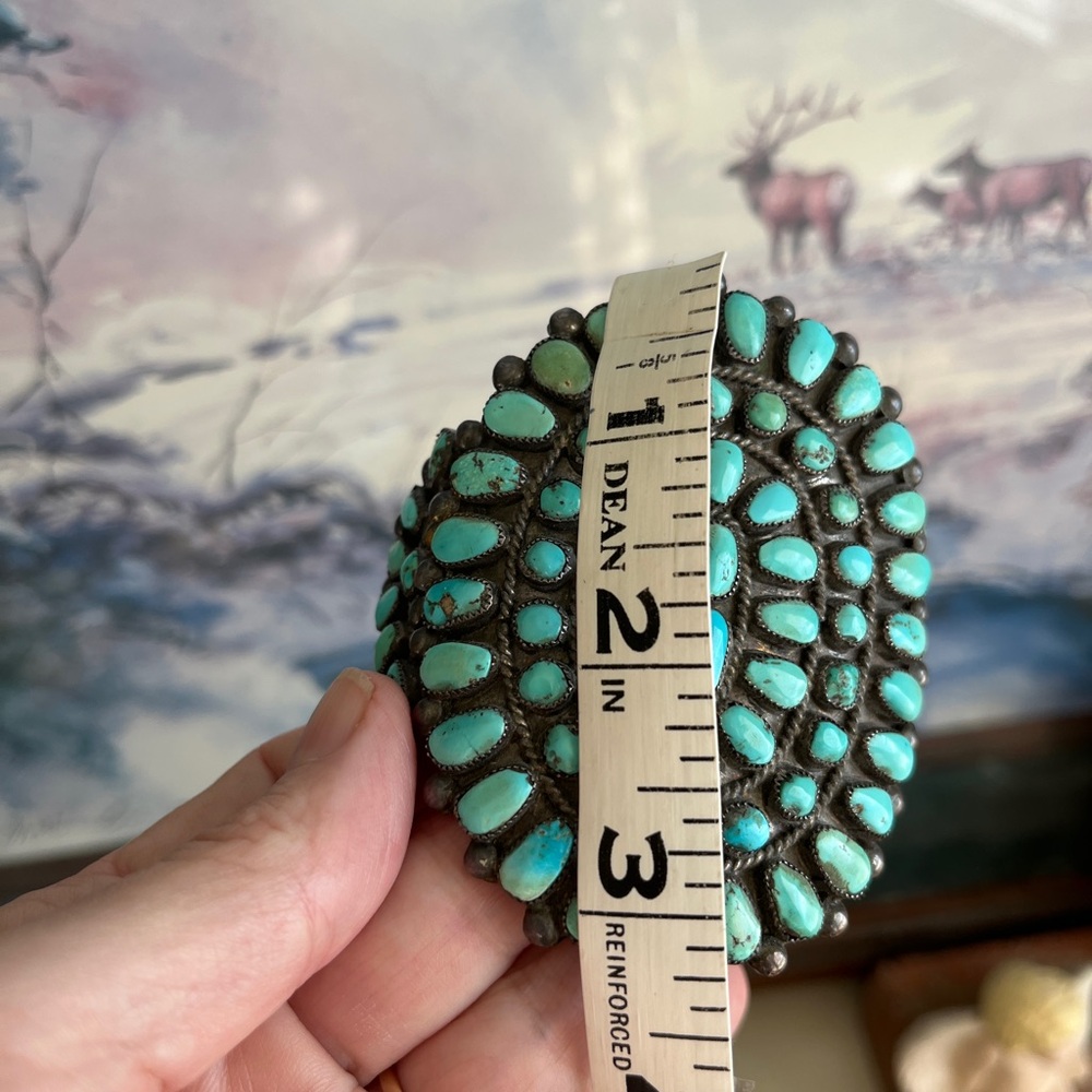Rare Turquoise Oval Cuff Bracelet -  73 Blue Green Stones - Picture 5 of 17